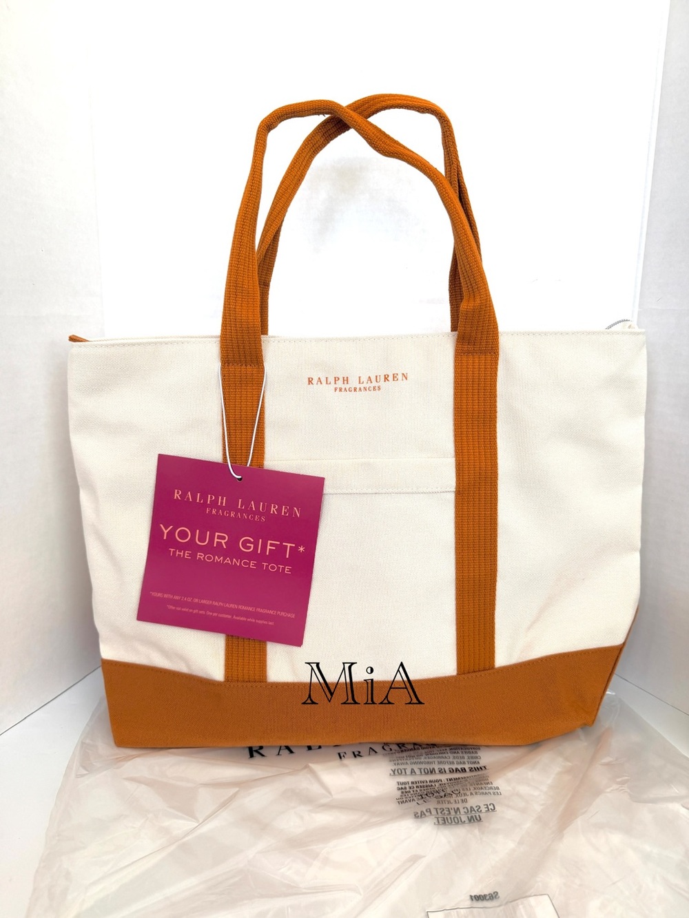 Ralph Lauren Fragrance Tote Bag / Beach Bag / Travel bag (Beige Brown Canvas) - Picture 3 of 6